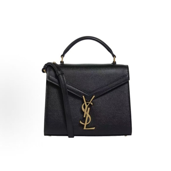 SAINT LAURENT YSL Cassandra distressed gold Logo grain embossed hand-held crossbody single-shoulder bag mini women\'s black